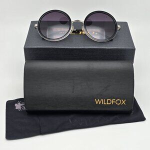 Wildfox Ryder Silver Black Frame Grey Gradient Lens Round Sunglasses w/ Box 50mm